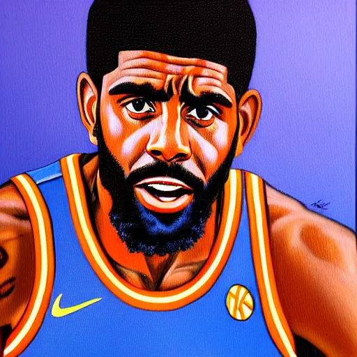 Image similar to guerrillero heroico, kyrie irving, oil on canvas by jim fitzpatrick and william sidney mount, digital art, trending on artstation