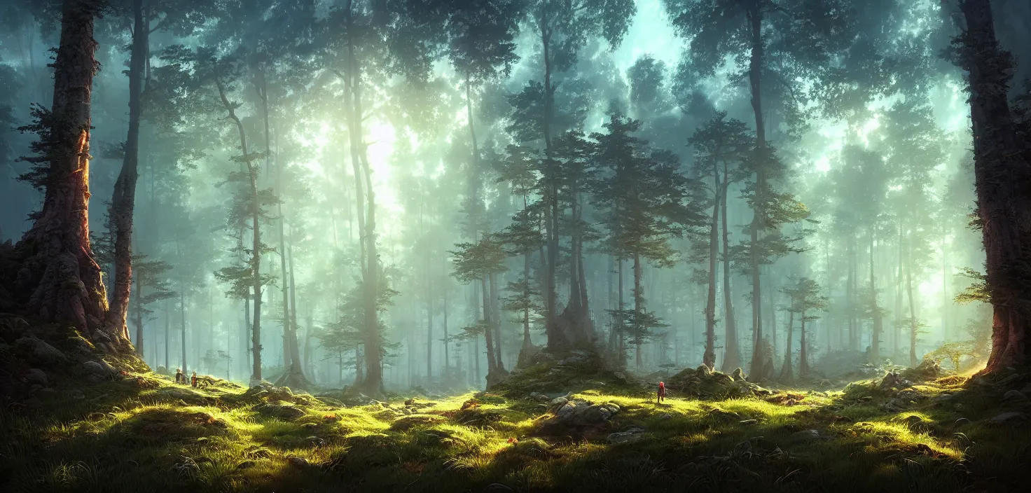 Prompt: random forest landscape, incredible, vector art, octane render, fabulous, hyper detailed, random cinematic view, no noise, global illumination, warm lighting, volumetric, godrays, vivid, beautiful, by jordan grimmer