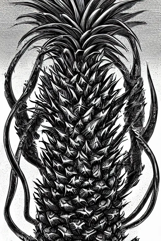 Image similar to pineapple humanoid figure monster wearing pineapple themed armour, symmetrical, highly detailed, digital art, sharp focus, trending on art station, kentaro miura manga art style