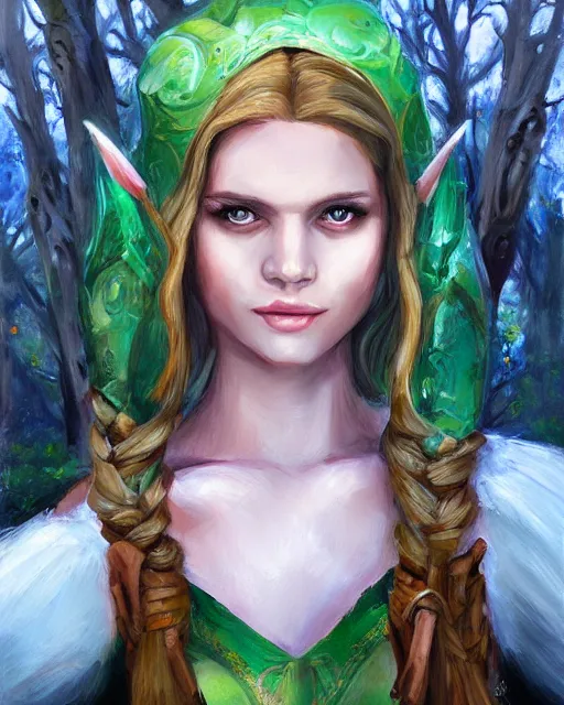 Image similar to a beautiful elf princess, oil painting, by Fernanda Suarez