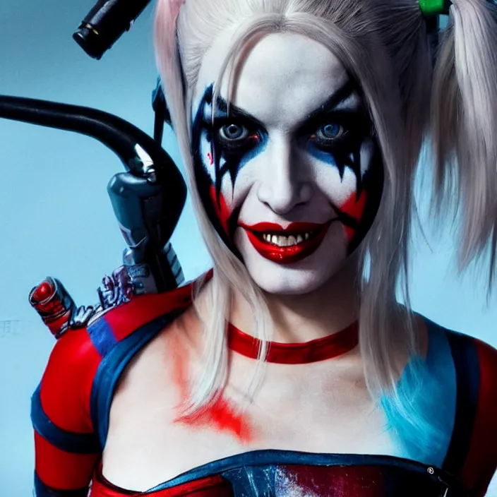 Image similar to portrait of Baby Spice as a harley quinn in Suicide Squad. intricate artwork, wlop, beeple. octane render, trending on artstation, greg rutkowski very coherent symmetrical artwork. cinematic, hyper realism, high detail, octane render, 8k