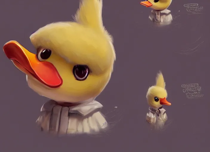 Image similar to detailed concept art of a cute iconic anthropomorphic little duck character wearing a sailor suit by wlop on bcy. net, realistic. detailed feathers, art by cheng yi. artstationhd, artgerm, disney