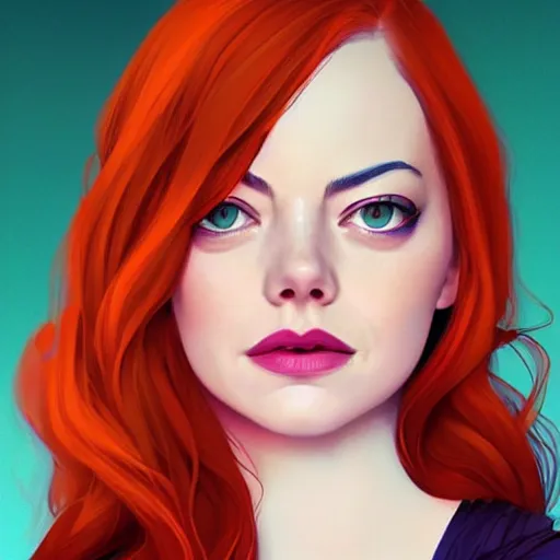 Image similar to Emma stone with aurora colored hair, curious expression, character art, crop top, miniskirt, alluring, full body, trending on artstation, artgerm, 4k ultra hd, sharp focus, digital art by Ilya Kuvshinov and Ross Tran,