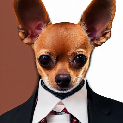 Image similar to professional portrait photo of a humanoid, with robotic parts on his face, honey color chihuahua dog, digital - art woman with a suit super hero