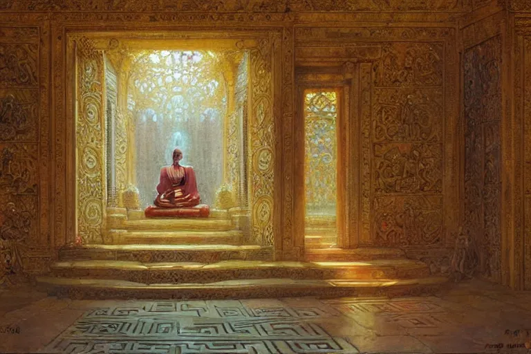 Prompt: mausoleum, buddhism, maze, painting by gaston bussiere, greg rutkowski