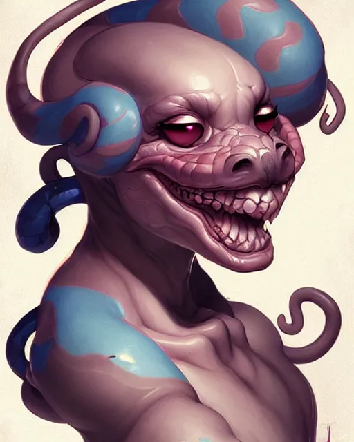 Image similar to digital art, fantasy portrait of smiling snake, by james jean, by ross tran, ultra detailed, character design, concept art, trending on artstation,