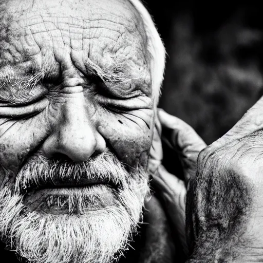 Image similar to close up photograph of old man closed eyes, 4 k, 8 k, 1 6 k