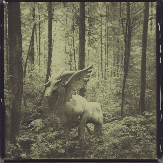 Prompt: mythical creature in a forest, grainy vintage polaroid