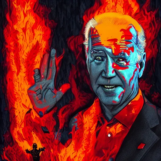 Image similar to biden in hell, scary art in the style of a poster for a movie in a cinema, art in 4 k, detailed details