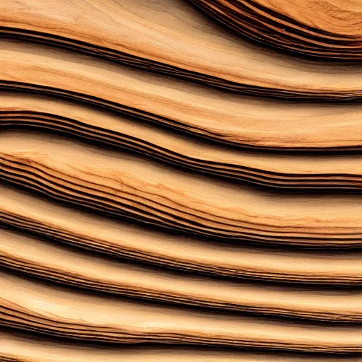 Image similar to a wood sculpture in the shape and texture of waves, deep and expressive grain patterns, volumetric lighting, light rays, photorealistic, ultrarealistic, coronarender, 8k