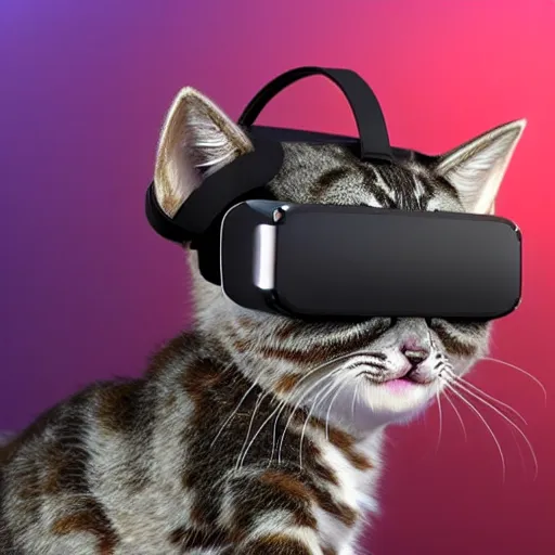 Image similar to crypto trading lyoki kitten from the future, wearing a cool vr headset 8 k hyperrealistic, trending on artstation