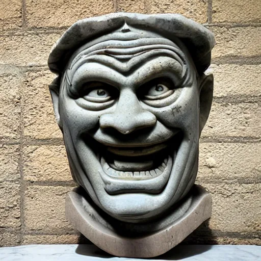 Prompt: Trollface carved into Roman marble (realistic)