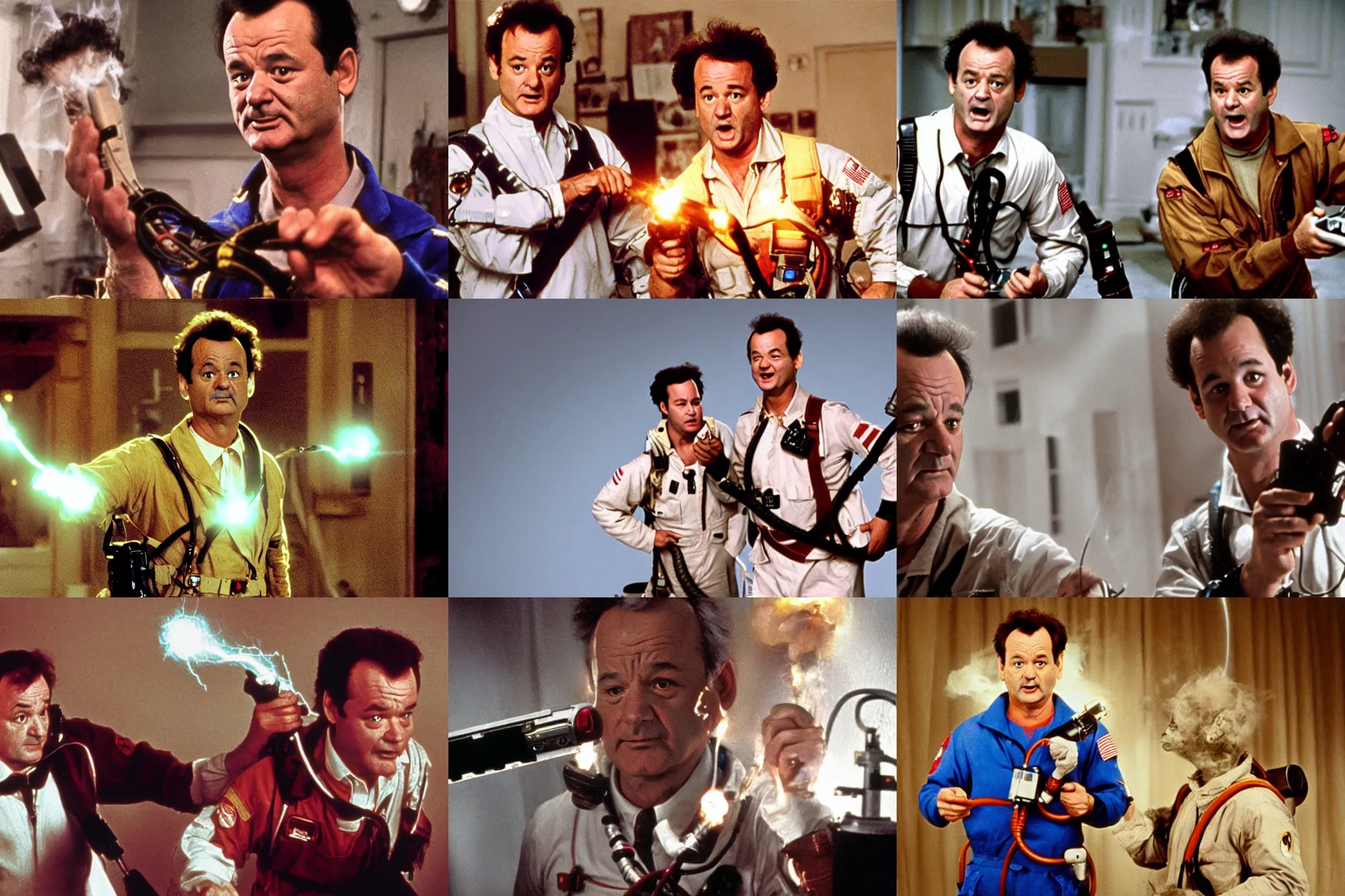 Prompt: bill murray as peter venkman zapping a ghost