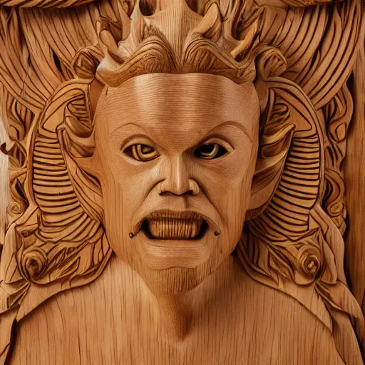 Image similar to A highly detailed wooden carving of Lucifer, studio photo studiolight 8K