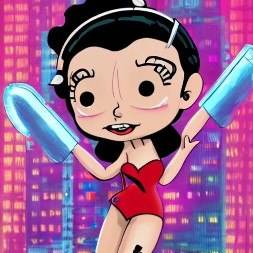Image similar to betty boop as a cyberpunk warrior 4 k, hyper realistic, natural, highly detailed, digital illustration, trending in artstation, smooth, sharp focus art