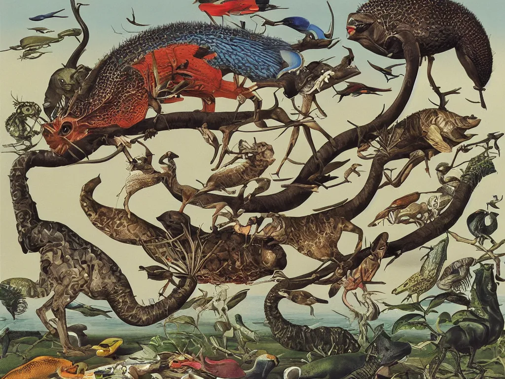 Image similar to The evolution of life. Painting by Walton Ford