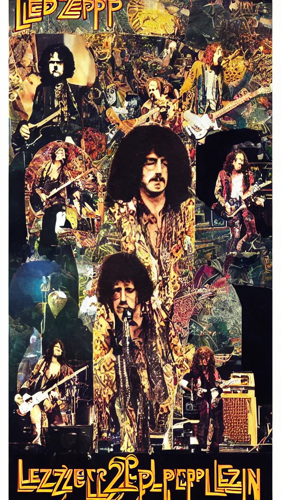 Image similar to Led Zeppelin concert poster circa 1971, LA forum, colorized, highly detailed