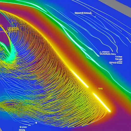 Image similar to a CFD Simulation of a spaceshuttle, Colourful, Multiphase flow