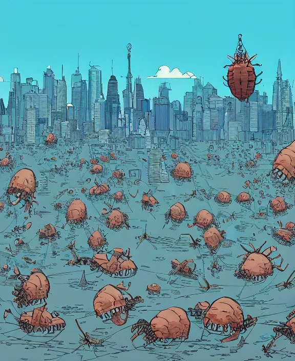 Prompt: city skyline made from obese sea slug lobsters, in the style of a puffy spaceship, skeletons, partly cloudy, spooky, dramatic lighting, by geof darrow, bill sienkiewicz, dan mumford, yusuke murata, makoto shinkai, ross tran, cinematic, unreal engine, cel shaded, featured on artstation, pixiv