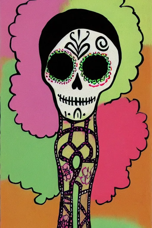 Image similar to Illustration of a sugar skull day of the dead girl, art by milton avery