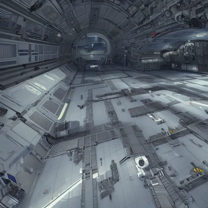 Huge space hangar. Dramatic, cinematic, high quality,, Stable Diffusion