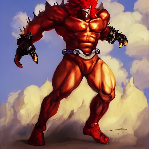 Image similar to greg manchess portrait painting of partially armored akuma from street fighter as overwatch character, medium shot, asymmetrical, profile picture, organic painting, sunny day, matte painting, bold shapes, hard edges, street art, trending on artstation, by huang guangjian and gil elvgren and gerald brom