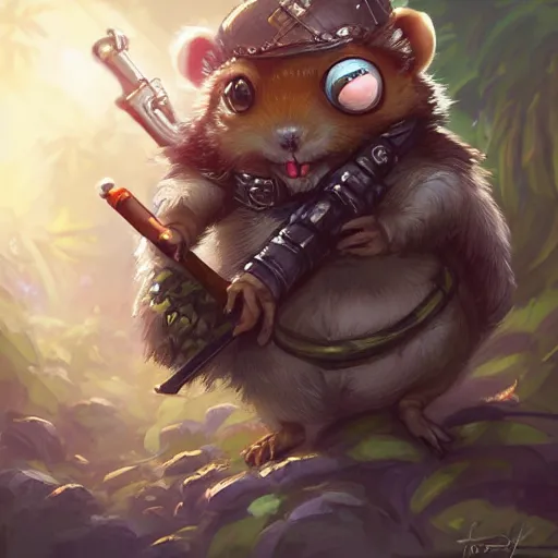 Prompt: cute little anthropomorphic Hamster Soldier, ultra wide lens shot , tiny, small, Jungle camouflage, short, cute and adorable, pretty, beautiful, DnD character art portrait, matte fantasy painting, DeviantArt Artstation, by Jason Felix by Steve Argyle by Tyler Jacobson by Peter Mohrbacher, cinematic lighting