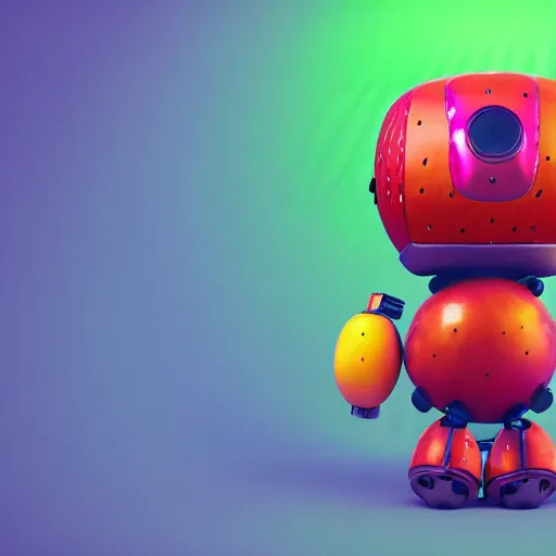 Image similar to fruit robot on colorful background, octane render, unreal render, hyperrealistic textures