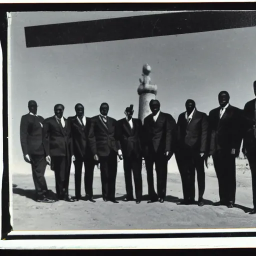 Image similar to vintage photo of a black man wearing a black suit in front of rio de janeiro