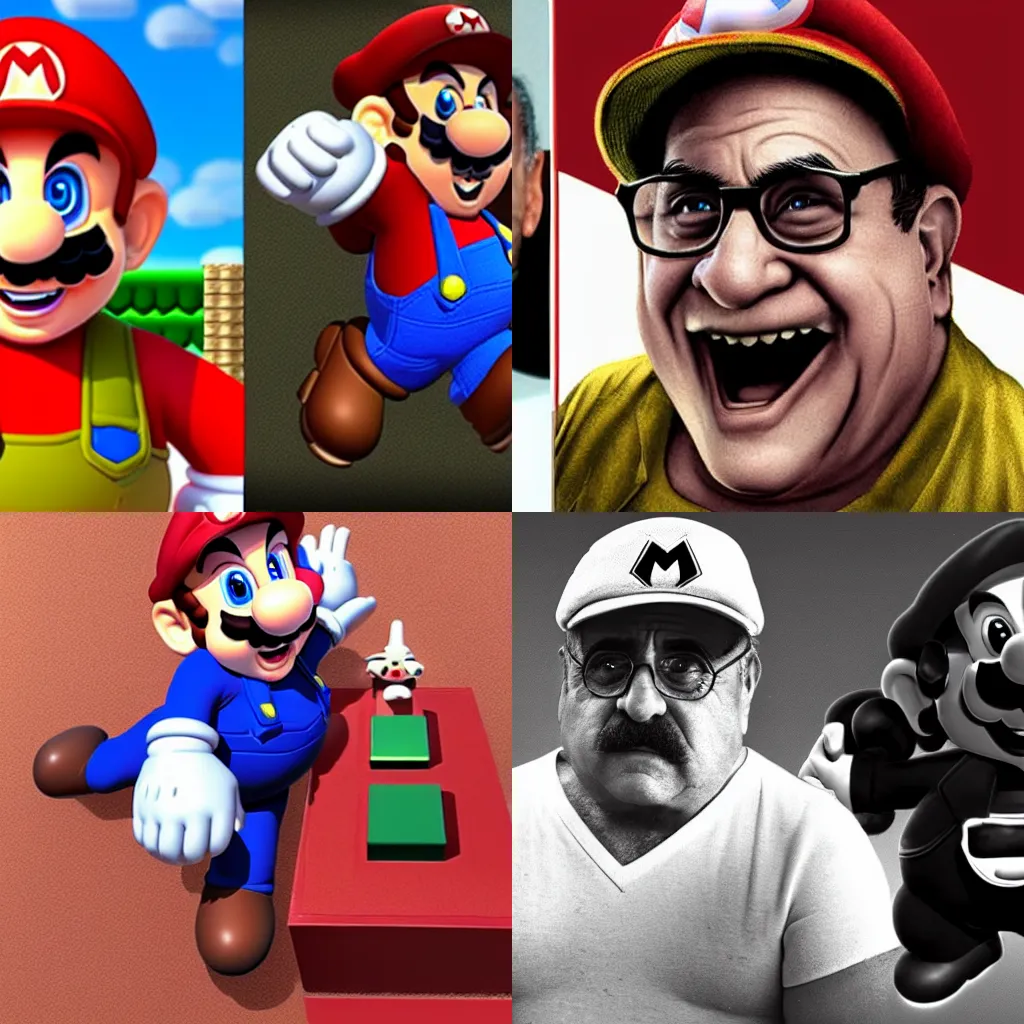 Prompt: 'Super Mario' + 'Danny DeVito' chimera