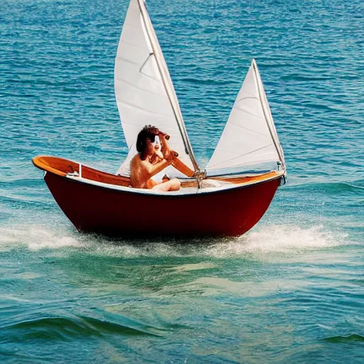 Image similar to a trieme sailing in a bathtub, photography