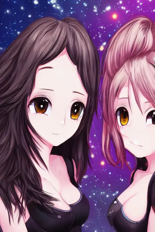 Prompt: a stare down between two beautiful rival female idols, detailed anime art