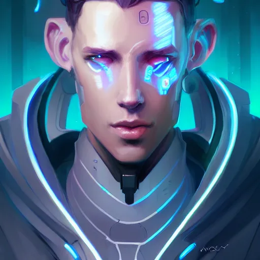 Image similar to a portrait of a handsome cybernetic boy, cyberpunk concept art by pete mohrbacher and wlop and artgerm and josan gonzales, digital art, highly detailed, intricate, sci-fi, sharp focus, Trending on Artstation HQ, deviantart, unreal engine 5, 4K UHD image