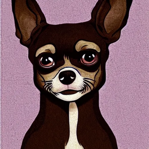 Image similar to a dark brown chihuahua, hyper detailed, in the style of junji ito, full body