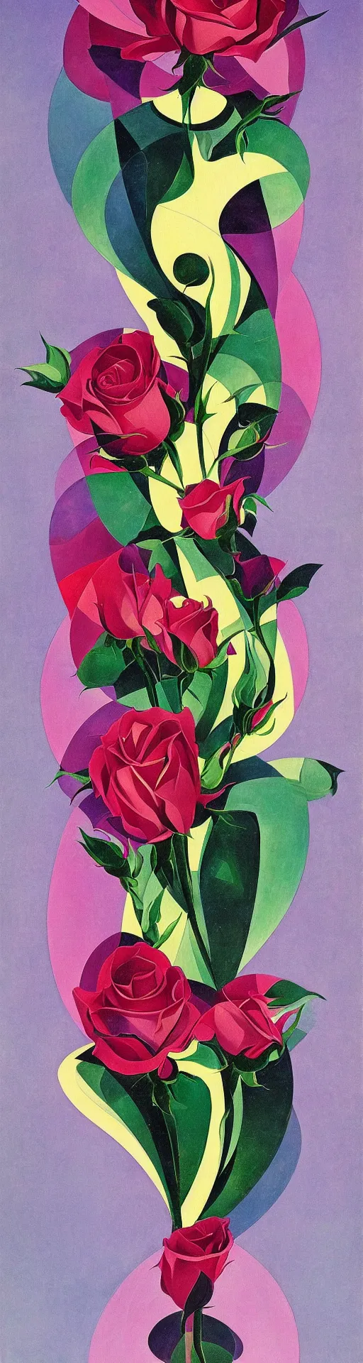 Image similar to an art deco painting of a rose, by joseph stella, synthwave, behance contest winner, crystal cubism, digital illustration