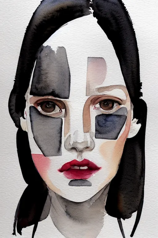 Image similar to beautiful face woman, symmetrical, grey, colorless and silent, watercolor portraits by Luke Rueda Studios and David downton