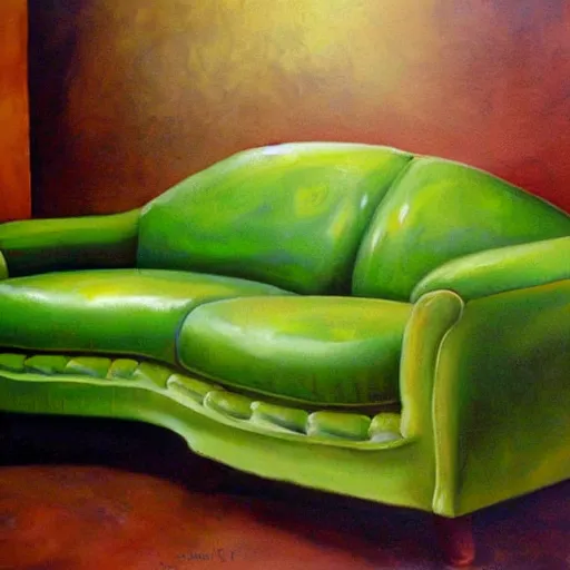 Prompt: forest green roche bobois bubble couch, oil painting, detailed
