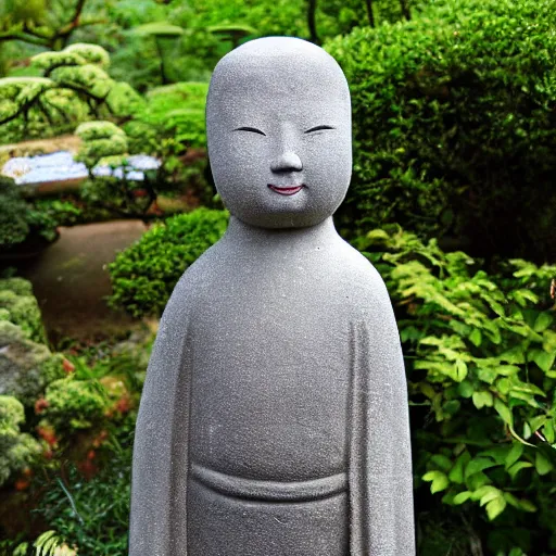 Prompt: photo of a jizo stature in a garden