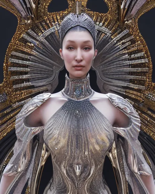 Image similar to a highly detailed metahuman 4 k close up render of an alien goddess bella hadid monument renaissance in iris van herpen dress schiaparelli in diamonds crystals swarovski and jewelry iridescent in style of alphonse mucha gustav klimt trending on artstation made in unreal engine 4