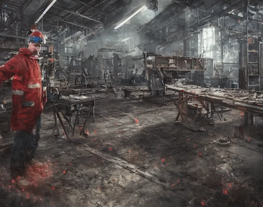 Prompt: mr. beast working in russia metal factory, beautiful texture, beautiful graphics, fantasy artwork, very beautiful scenery, hd, hdr, ue 5, ue 6, unreal engine 5, cinematic 4 k wallpaper, 8 k, ultra detailed