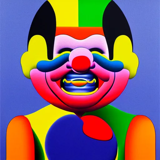 Prompt: laughing clown by shusei nagaoka, kaws, david rudnick, airbrush on canvas, pastell colours, cell shaded, 8 k