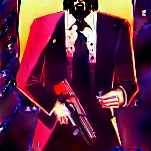 Image similar to john wick, hotline miami art style, by wlop