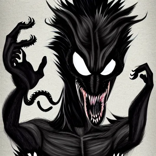 Prompt: venom symbiote as a werewolf, furaffinity