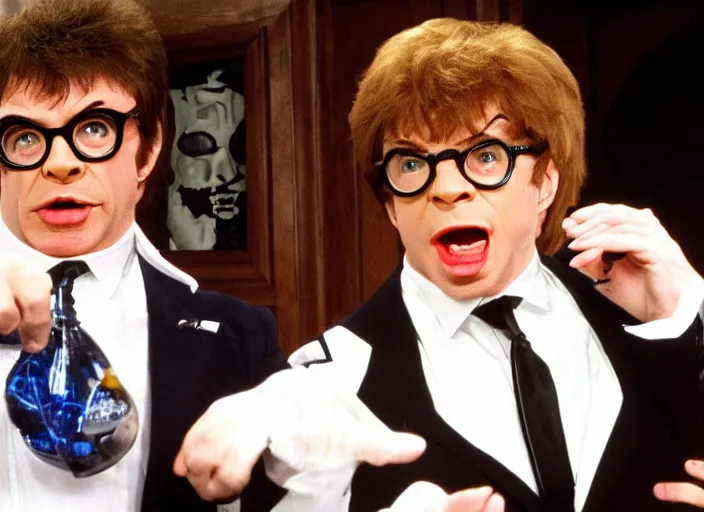 Image similar to austin powers stealing stable diffuion prompts from alotta fagina's apartment