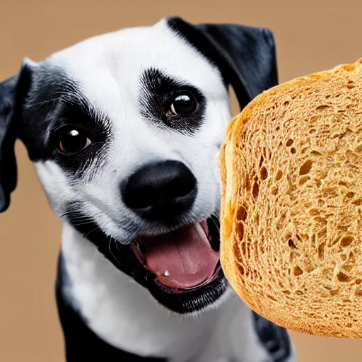 Prompt: dog eating bread