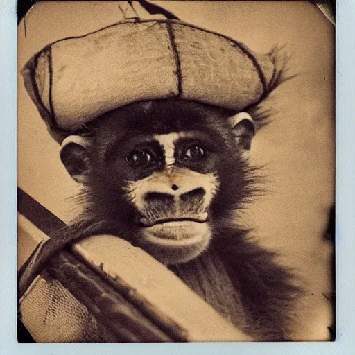 Prompt: polaroid of a pirate monkey on a boat