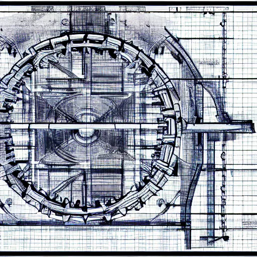 Prompt: cross section blueprint for a furby gears cogwheels