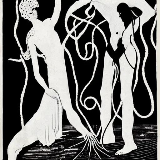 Prompt: aubrey Beardsley illustrations for call of cthulhu (1923)