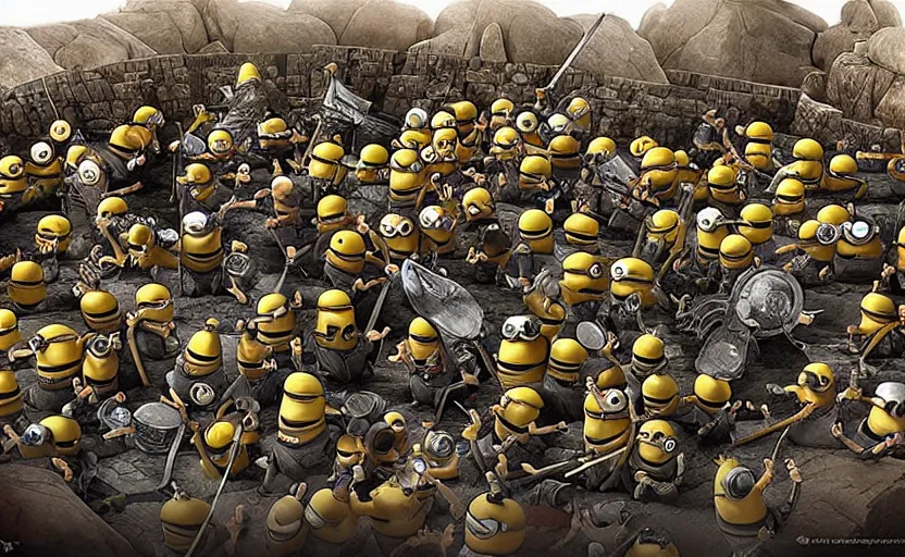 Prompt: diorama of minions fighting the battle of helm's deep, realistic, 4 k, detailed