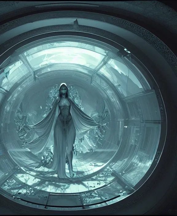 Image similar to cronovisor, transparent clear see - through image from inside the vatikan, aurora spaceship environment, ultra realistic, concept art, photorealistic, octane render, 8 k, unreal engine. art by gustave dore and nori inoguchi and sam kaplan and zachary goulko and christopher marley and artgerm and alphonse mucha
